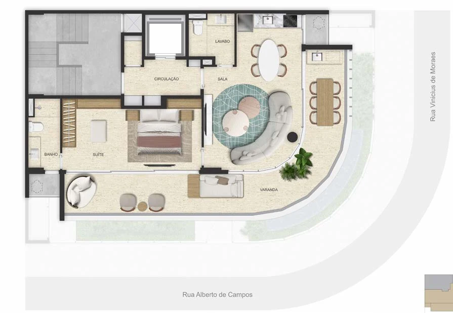 Sala e 1 suíte — 93,03 m²